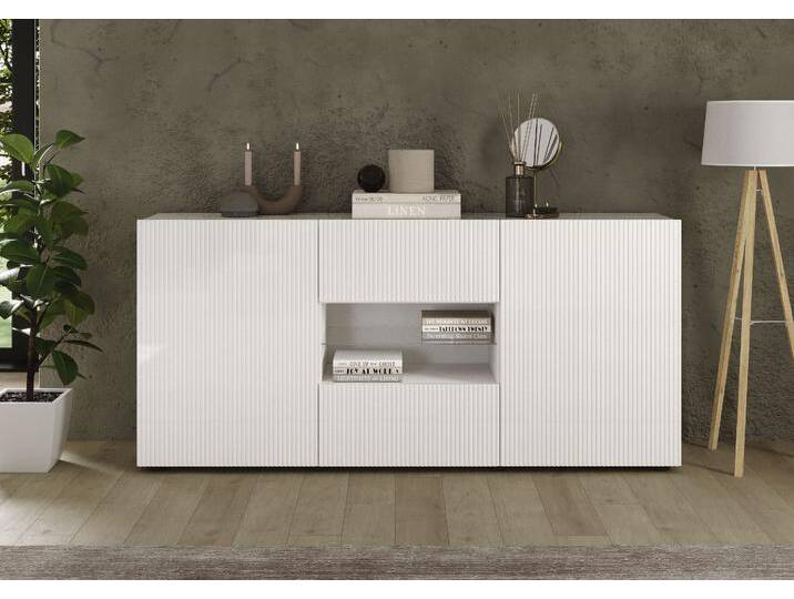 Sideboard INOSIGN Rio Breite 181 cm, Kommode mit 2 Türen u. 2 Schubkästen , weiß (weiß hochglanz lack, front mit geriffelter struktur), B:181cm H:84cm T:42cm, FSC-zertifizierter Holzwerkstoff, Sideboards, Sideboard, geriffelte MDF-Fronten, modern u. elegant, viel Stauraum von Inosign