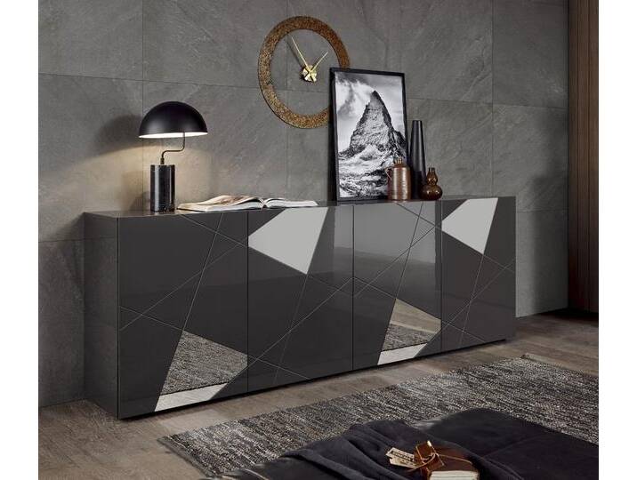 Sideboard INOSIGN Vittoria, Breite 241 cm, 4 Türen , grau (anthrazit hochglanz lack), B:241cm H:84cm T:42cm, Sideboards, Fronten mit Siebdruck und Spiegelfront von Inosign