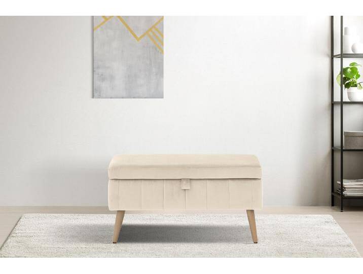 Truhenbank INOSIGN AMIRA Sitzbank mit Stauraum, Maße B/T/H: 81/36/43 cm , beige, B:81cm H:43cm T:36cm, Struktur fein (100% Polyester), Samtvelours (100% Polyester), Luxus-Microfaser weich (100% Polyester), Sitzbänke, mit Staufach, in 3 Bezugsqualitäten mit feiner Steppung von Inosign