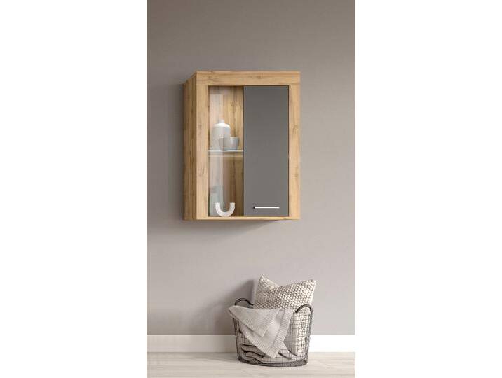 Vitrine INOSIGN Aosta, Breite 60 cm, stehend oder hängend, in verschiedenen Farben , grau (wotan eiche nachbildung, grau), B:60cm H:88cm T:35cm, FSC-zertifizierter Holzwerkstoff, Glas, Schränke, Türanschlag wechselbar, 1 Glaseinlegeboden, Hängeeitrine, Standvitrine von Inosign