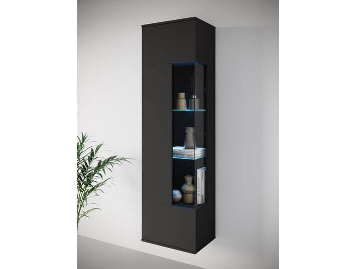 Vitrine INOSIGN Kenia, stehend und hängend, Türanschlag wechselbar , schwarz (schwarz graphite matt), B:45cm H:161cm T:32cm, Schränke, Vitrineschrank mit Glastüren 160 cm Höhe von Inosign
