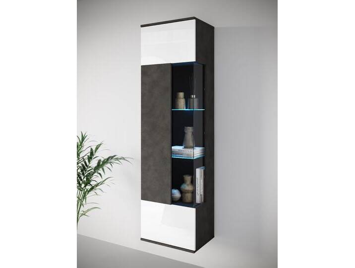 Vitrine INOSIGN Kenia, stehend und hängend, Türanschlag wechselbar , schwarz-weiß (matera anthrazit, weiß hochglanz), B:45cm H:161cm T:32cm, Schränke, Vitrineschrank mit Glastüren 160 cm Höhe von Inosign