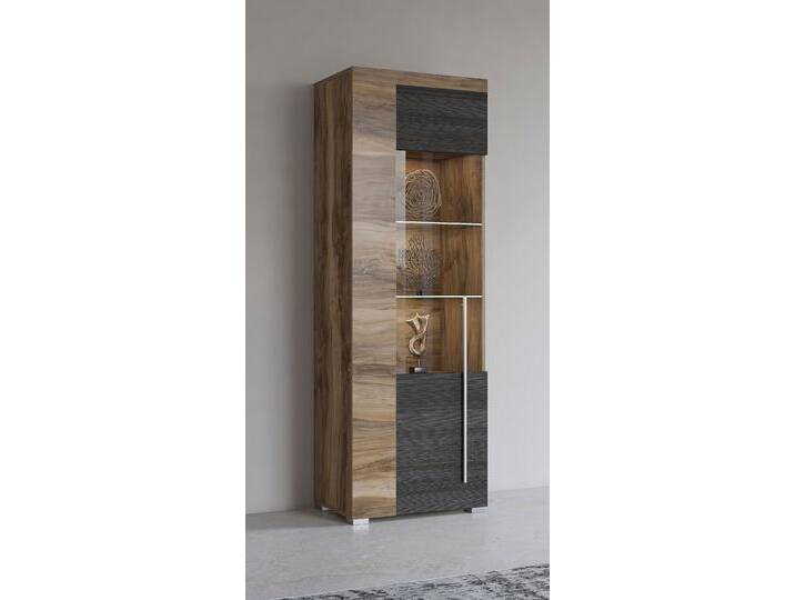 Vitrine INOSIGN Roger,Höhe 160cm stilvolle Glasvitrine mit verstellbare Glasböden , braun (satin nussbfarben, schwarzwood wengefarben), Türanschlag links, ABS-Kunststoff, FSC-zertifizierter Holzwerkstoff, Glas, Schränke, Standvitrine 1Trg, viel Stauraum, ohne Beleuchtung von Inosign