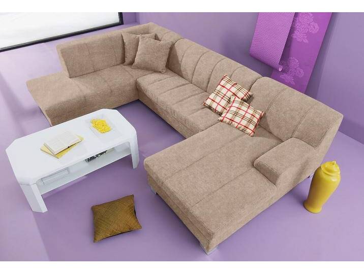 Wohnlandschaft INOSIGN Anzio, modern und gemütlich, niedrige Armlehne, U-Form , beige (natur), B:297cm H:75cm T:82cm, Primabelle-Microfaser aus 100% Polyester, SOFTLUX-Kunstleder, Struktur-Bezug aus 90% Polyester und 10% Polyacryl, NaturLEDER, Rindsleder, Sofas, wahlweise mit Bettfunktion von Inosign