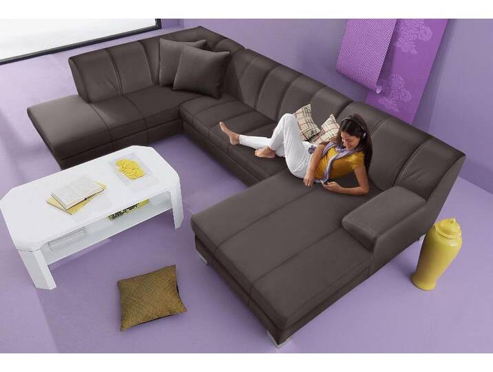 Wohnlandschaft INOSIGN Anzio, modern und gemütlich, niedrige Armlehne, U-Form , braun (dunkelbraun), B:297cm H:75cm T:82cm, Primabelle-Microfaser aus 100% Polyester, SOFTLUX-Kunstleder, Struktur-Bezug aus 90% Polyester und 10% Polyacryl, NaturLEDER, Rindsleder, Sofas, wahlweise mit Bettfunktion von Inosign