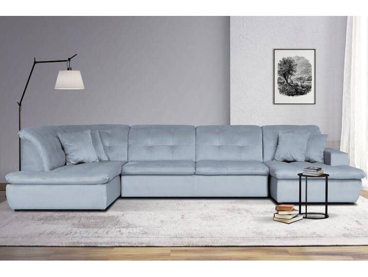 Wohnlandschaft INOSIGN BRISBANE NEU U-Form , blau (hellblau), B:380cm H:83cm T:202cm, 100% Polyester, Sofas, mit feiner Steppung, Matten-Optik, incl. Zierkissen von Inosign