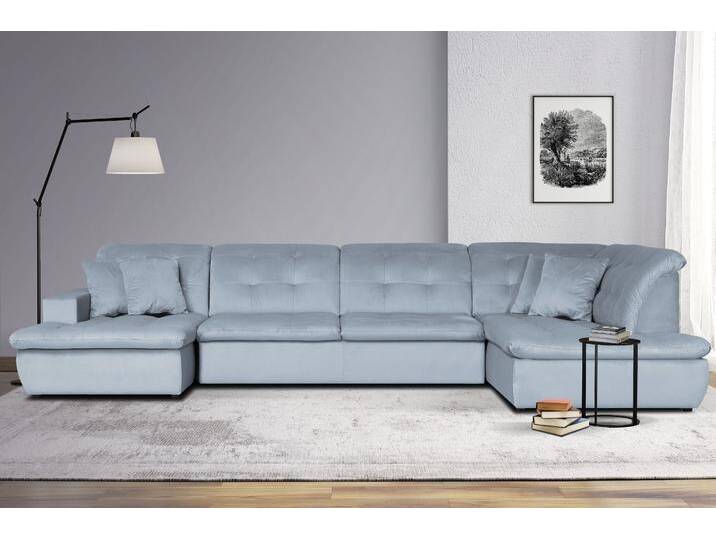Wohnlandschaft INOSIGN BRISBANE NEU U-Form , blau (hellblau), B:380cm H:83cm T:202cm, 100% Polyester, Sofas, mit feiner Steppung, Matten-Optik, incl. Zierkissen von Inosign