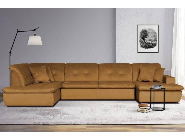 Wohnlandschaft INOSIGN BRISBANE NEU U-Form , gold, B:380cm H:83cm T:202cm, 100% Polyester, Sofas, mit feiner Steppung, Matten-Optik, incl. Zierkissen von Inosign