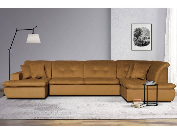Wohnlandschaft INOSIGN BRISBANE NEU U-Form , gold, B:380cm H:83cm T:202cm, 100% Polyester, Sofas, mit feiner Steppung, Matten-Optik, incl. Zierkissen von Inosign