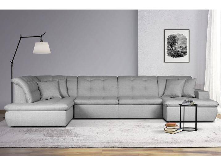 Wohnlandschaft INOSIGN BRISBANE NEU U-Form , grau (hellgrau), B:380cm H:83cm T:202cm, 100% Polyester, Sofas, mit feiner Steppung, Matten-Optik, incl. Zierkissen von Inosign