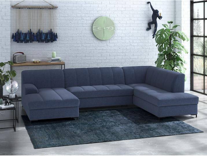 Wohnlandschaft INOSIGN Balme, moderne Formensprache, zeitloses Design, U-Form , blau (dunkelblau), B:297cm H:75cm T:195cm, 100% Polyester, Sofas, Inkl. Zierkissen, wahlweise mit Bettfunktion von Inosign