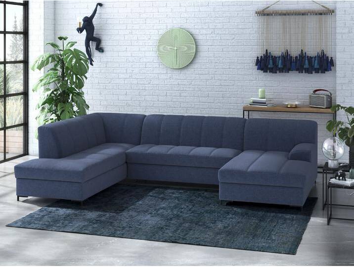 Wohnlandschaft INOSIGN Balme, moderne Formensprache, zeitloses Design, U-Form , blau (dunkelblau), B:297cm H:75cm T:195cm, 100% Polyester, Sofas, Inkl. Zierkissen, wahlweise mit Bettfunktion von Inosign