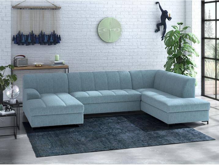 Wohnlandschaft INOSIGN Balme, moderne Formensprache, zeitloses Design, U-Form , blau (petrol), B:297cm H:75cm T:195cm, 95% Polyester, 5% Nylon, Sofas, Inkl. Zierkissen, wahlweise mit Bettfunktion von Inosign
