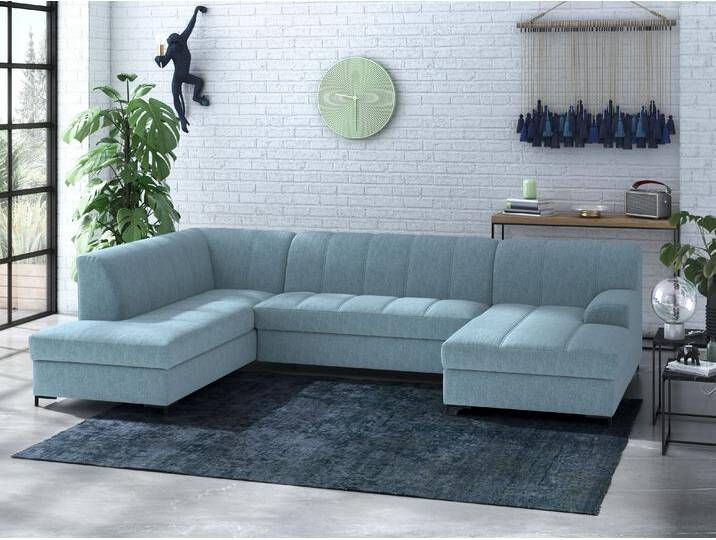 Wohnlandschaft INOSIGN Balme, moderne Formensprache, zeitloses Design, U-Form , blau (petrol), B:297cm H:75cm T:195cm, 95% Polyester, 5% Nylon, Sofas, Inkl. Zierkissen, wahlweise mit Bettfunktion von Inosign