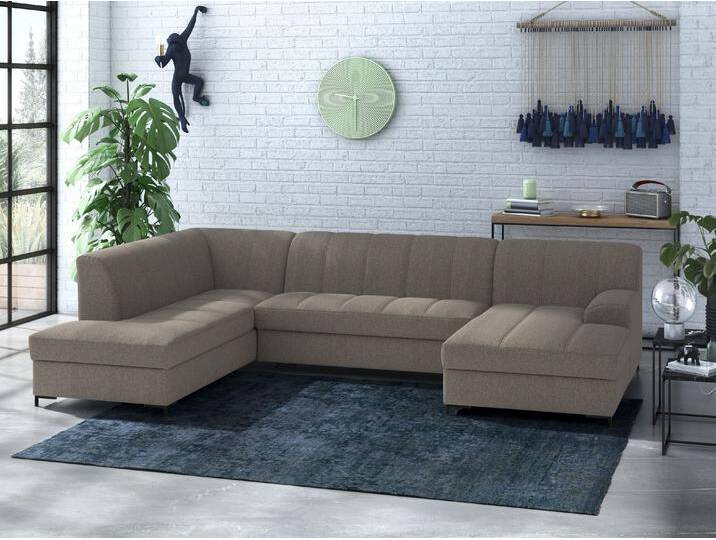 Wohnlandschaft INOSIGN Balme, moderne Formensprache, zeitloses Design, U-Form , grau (stone), B:297cm H:75cm T:195cm, 100% Polyester, Sofas, Inkl. Zierkissen, wahlweise mit Bettfunktion von Inosign