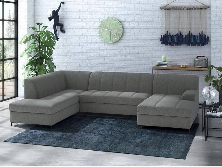 Wohnlandschaft INOSIGN Balme, moderne Formensprache, zeitloses Design, U-Form , grau (stone), B:297cm H:75cm T:195cm, 95% Polyester, 5% Nylon, Sofas, Inkl. Zierkissen, wahlweise mit Bettfunktion von Inosign