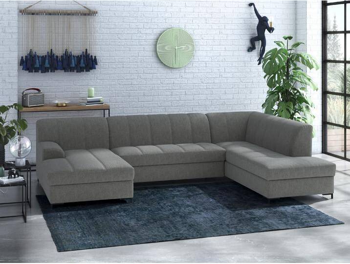 Wohnlandschaft INOSIGN Balme, moderne Formensprache, zeitloses Design, U-Form , grau (stone), B:297cm H:75cm T:195cm, 95% Polyester, 5% Nylon, Sofas, Inkl. Zierkissen, wahlweise mit Bettfunktion von Inosign
