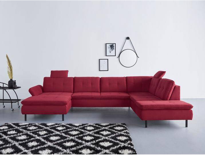 Wohnlandschaft INOSIGN Birkholm U-Form , rot (bordeaux), B:347cm H:83cm T:226cm, 100% Polyester, Sofas, Armlehnverstellung, auch in Easy Clean Bezug - mit Wasser zu reinigen von Inosign