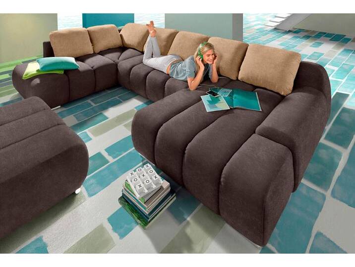 Wohnlandschaft INOSIGN Bono U-Form , braun (dunkelbraun, caramel), B:360cm H:90cm T:214cm, Luxus-Microfaser ALTARA NUBUCK (100% Polyester), Luxus-Microfaser ALTARA NUBUCK (100% Polyester), Samtstruktur (95% Polyester, 5% Polyamid), Sofas, wahlweise mit Bettfunktion von Inosign