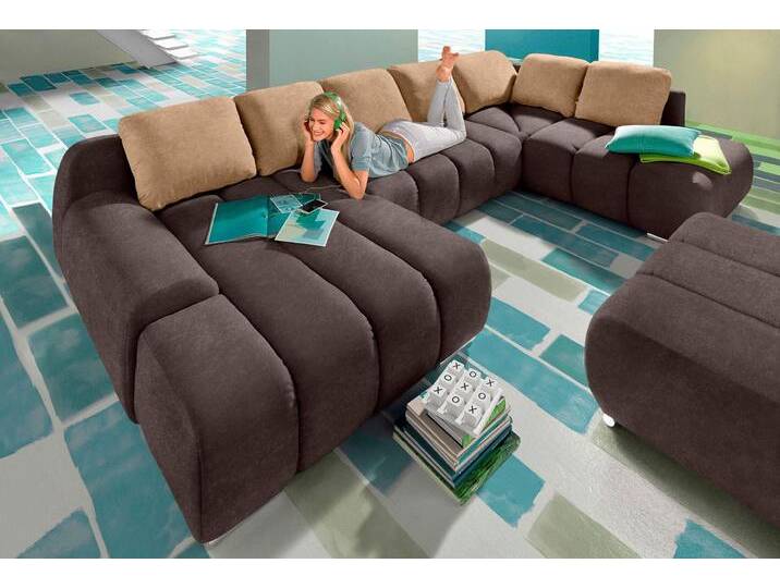 Wohnlandschaft INOSIGN Bono U-Form , braun (dunkelbraun, caramel), B:360cm H:90cm T:214cm, Luxus-Microfaser ALTARA NUBUCK (100% Polyester), Luxus-Microfaser ALTARA NUBUCK (100% Polyester), Samtstruktur (95% Polyester, 5% Polyamid), Sofas, wahlweise mit Bettfunktion von Inosign