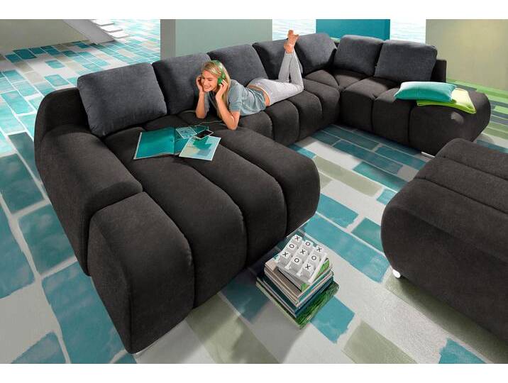 Wohnlandschaft INOSIGN Bono U-Form , schwarz (schwarz, grau), B:360cm H:90cm T:214cm, Luxus-Microfaser ALTARA NUBUCK (100% Polyester), Luxus-Microfaser ALTARA NUBUCK (100% Polyester), Samtstruktur (95% Polyester, 5% Polyamid), Sofas, wahlweise mit Bettfunktion von Inosign