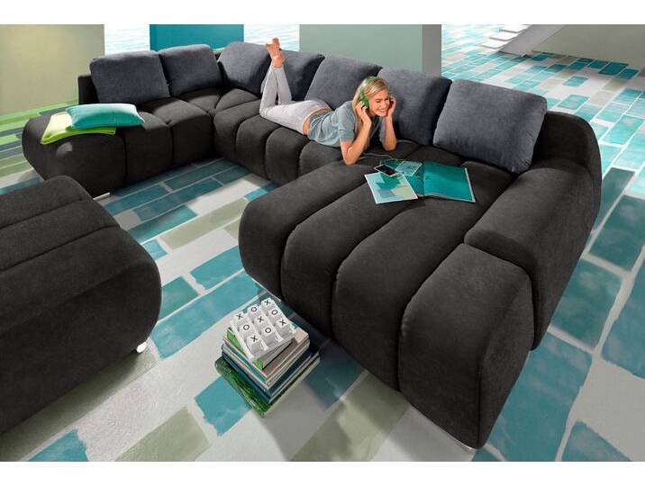 Wohnlandschaft INOSIGN Bono U-Form , schwarz (schwarz, grau), B:360cm H:90cm T:214cm, Luxus-Microfaser ALTARA NUBUCK (100% Polyester), Luxus-Microfaser ALTARA NUBUCK (100% Polyester), Samtstruktur (95% Polyester, 5% Polyamid), Sofas, wahlweise mit Bettfunktion von Inosign