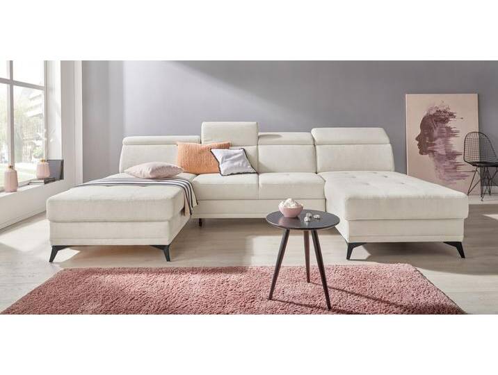 Wohnlandschaft INOSIGN Cardiz U-Form , beige (creme), B:296cm H:83cm T:173cm, Webstoff (100% Polyester), Luxus-Microfaser Paris (90% Polyester/10% Polyamid), Struktur fein (100% Polyester), Samtoptik (100% Polyester), Sofas, inkl.Kopfteilverstellung und Federkern wahlweise mit Bettfunktion von Inosign