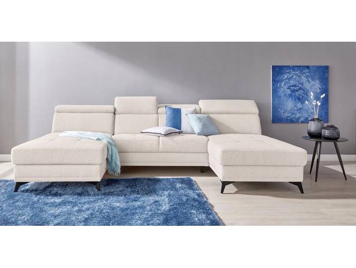 Wohnlandschaft INOSIGN Cardiz U-Form , beige (natur), B:296cm H:83cm T:173cm, Webstoff (100% Polyester), Luxus-Microfaser Paris (90% Polyester/10% Polyamid), Struktur fein (100% Polyester), Samtoptik (100% Polyester), Sofas, inkl.Kopfteilverstellung und Federkern wahlweise mit Bettfunktion von Inosign