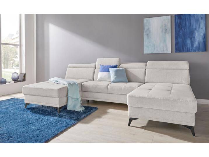 Wohnlandschaft INOSIGN Cardiz U-Form , beige (natur), B:296cm H:83cm T:173cm, Webstoff (100% Polyester), Luxus-Microfaser Paris (90% Polyester/10% Polyamid), Struktur fein (100% Polyester), Samtoptik (100% Polyester), Sofas, inkl.Kopfteilverstellung und Federkern wahlweise mit Bettfunktion von Inosign