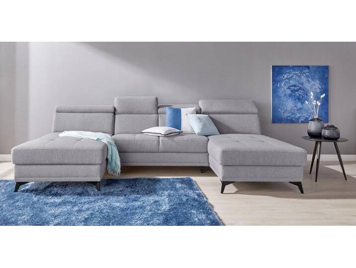 Wohnlandschaft INOSIGN Cardiz U-Form , grau, B:296cm H:83cm T:173cm, Webstoff (100% Polyester), Luxus-Microfaser Paris (90% Polyester/10% Polyamid), Struktur fein (100% Polyester), Samtoptik (100% Polyester), Sofas, inkl.Kopfteilverstellung und Federkern wahlweise mit Bettfunktion von Inosign
