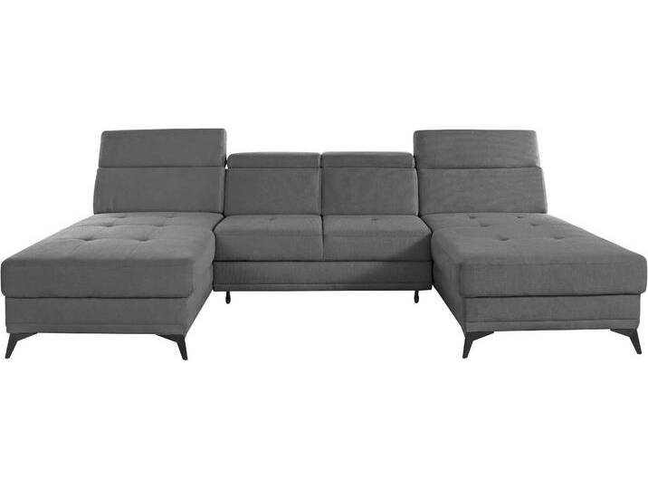 Wohnlandschaft INOSIGN Cardiz U-Form , grau, B:296cm H:83cm T:173cm, Webstoff (100% Polyester), Luxus-Microfaser Paris (90% Polyester/10% Polyamid), Struktur fein (100% Polyester), Samtoptik (100% Polyester), Sofas, inkl.Kopfteilverstellung und Federkern wahlweise mit Bettfunktion von Inosign