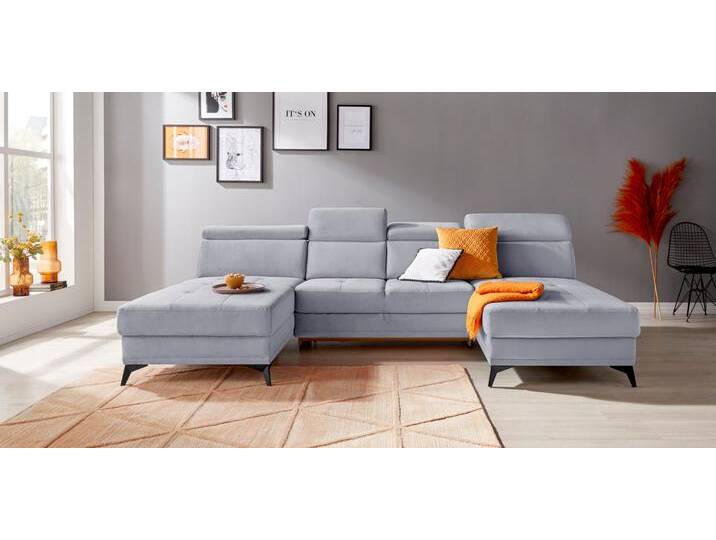 Wohnlandschaft INOSIGN Cardiz U-Form , grau, B:296cm H:83cm T:173cm, Webstoff (100% Polyester), Luxus-Microfaser Paris (90% Polyester/10% Polyamid), Struktur fein (100% Polyester), Samtoptik (100% Polyester), Sofas, inkl.Kopfteilverstellung und Federkern wahlweise mit Bettfunktion von Inosign