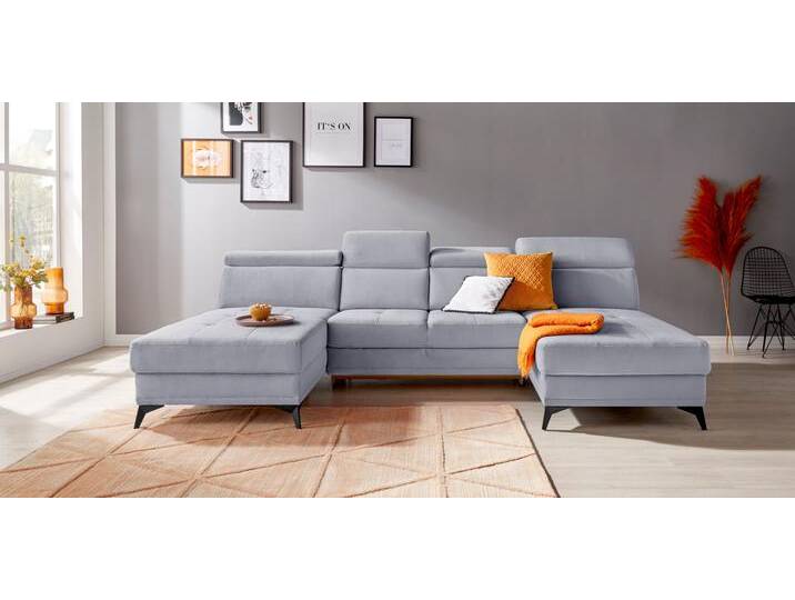 Wohnlandschaft INOSIGN Cardiz U-Form , grau, B:296cm H:83cm T:173cm, Webstoff (100% Polyester), Luxus-Microfaser Paris (90% Polyester/10% Polyamid), Struktur fein (100% Polyester), Samtoptik (100% Polyester), Sofas, inkl.Kopfteilverstellung und Federkern wahlweise mit Bettfunktion von Inosign