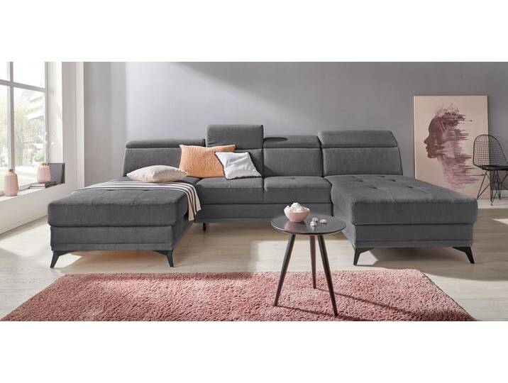 Wohnlandschaft INOSIGN Cardiz U-Form , grau, B:296cm H:83cm T:173cm, Webstoff (100% Polyester), Luxus-Microfaser Paris (90% Polyester/10% Polyamid), Struktur fein (100% Polyester), Samtoptik (100% Polyester), Sofas, inkl.Kopfteilverstellung und Federkern wahlweise mit Bettfunktion von Inosign