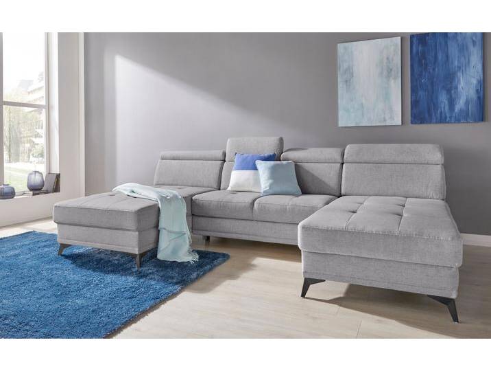Wohnlandschaft INOSIGN Cardiz U-Form , grau, B:296cm H:83cm T:173cm, Webstoff (100% Polyester), Luxus-Microfaser Paris (90% Polyester/10% Polyamid), Struktur fein (100% Polyester), Samtoptik (100% Polyester), Sofas, inkl.Kopfteilverstellung und Federkern wahlweise mit Bettfunktion von Inosign