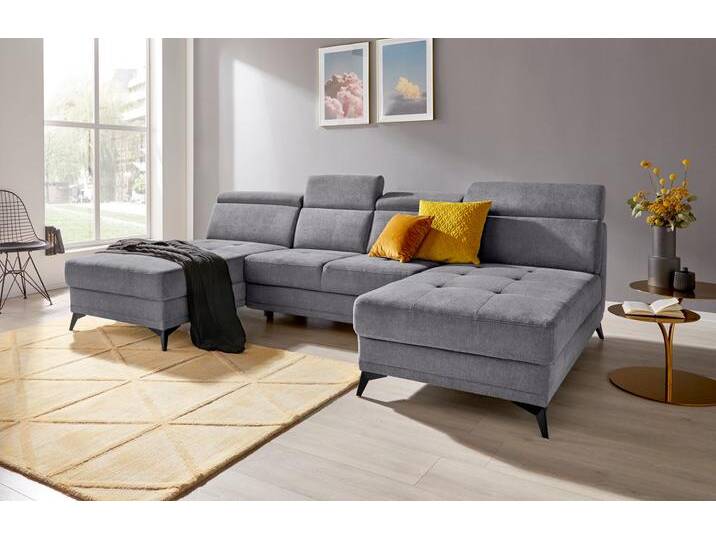 Wohnlandschaft INOSIGN Cardiz U-Form , grau, B:296cm H:83cm T:173cm, Webstoff (100% Polyester);Luxus-Microfaser Paris (90% Polyester/10% Polyamid);Struktur fein (100% Polyester);Samtoptik (100% Polyester), Sofas, inkl.Kopfteilverstellung und Federkern wahlweise mit Bettfunktion von Inosign