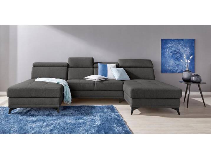 Wohnlandschaft INOSIGN Cardiz U-Form , grau (anthrazit), B:296cm H:83cm T:173cm, Webstoff (100% Polyester), Luxus-Microfaser Paris (90% Polyester/10% Polyamid), Struktur fein (100% Polyester), Samtoptik (100% Polyester), Sofas, inkl.Kopfteilverstellung und Federkern wahlweise mit Bettfunktion von Inosign