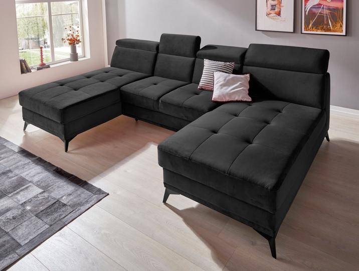 Wohnlandschaft INOSIGN Cardiz U-Form , grau (anthrazit), B:296cm H:83cm T:173cm, Webstoff (100% Polyester), Luxus-Microfaser Paris (90% Polyester/10% Polyamid), Struktur fein (100% Polyester), Samtoptik (100% Polyester), Sofas, inkl.Kopfteilverstellung und Federkern wahlweise mit Bettfunktion von Inosign