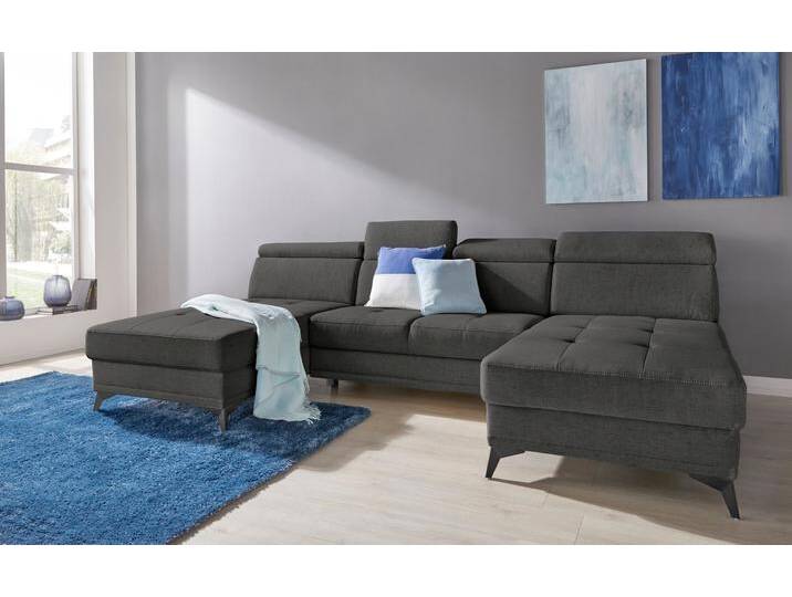 Wohnlandschaft INOSIGN Cardiz U-Form , grau (anthrazit), B:296cm H:83cm T:173cm, Webstoff (100% Polyester), Luxus-Microfaser Paris (90% Polyester/10% Polyamid), Struktur fein (100% Polyester), Samtoptik (100% Polyester), Sofas, inkl.Kopfteilverstellung und Federkern wahlweise mit Bettfunktion von Inosign