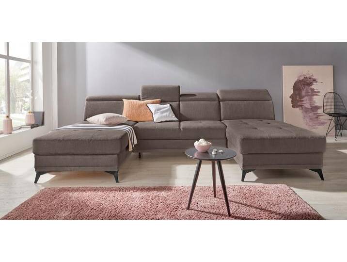 Wohnlandschaft INOSIGN Cardiz U-Form , grau (taupe), B:296cm H:83cm T:173cm, Webstoff (100% Polyester), Luxus-Microfaser Paris (90% Polyester/10% Polyamid), Struktur fein (100% Polyester), Samtoptik (100% Polyester), Sofas, inkl.Kopfteilverstellung und Federkern wahlweise mit Bettfunktion von Inosign