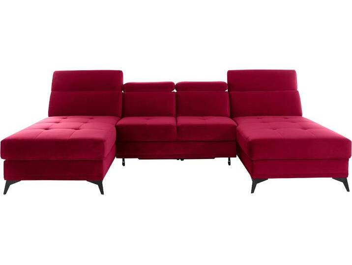Wohnlandschaft INOSIGN Cardiz U-Form , rot, B:296cm H:83cm T:173cm, Webstoff (100% Polyester), Luxus-Microfaser Paris (90% Polyester/10% Polyamid), Struktur fein (100% Polyester), Samtoptik (100% Polyester), Sofas, inkl.Kopfteilverstellung und Federkern wahlweise mit Bettfunktion von Inosign