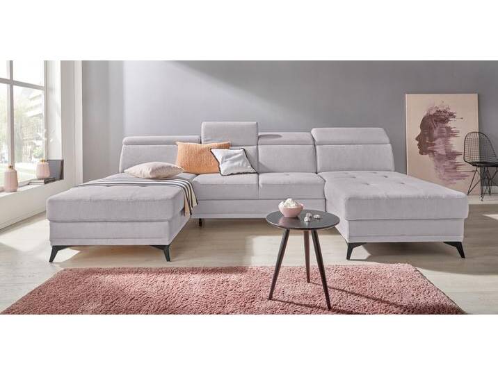 Wohnlandschaft INOSIGN Cardiz U-Form , silber, B:296cm H:83cm T:173cm, Webstoff (100% Polyester), Luxus-Microfaser Paris (90% Polyester/10% Polyamid), Struktur fein (100% Polyester), Samtoptik (100% Polyester), Sofas, inkl.Kopfteilverstellung und Federkern wahlweise mit Bettfunktion von Inosign