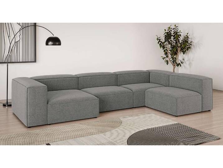 Wohnlandschaft INOSIGN HAILY U-Form mit Ottomane links/rechts, Maße B/T/H: 360/200/72 cm , grau (dunkelgrau), B:360cm H:72cm T:200cm, 100% Polyester, Sofas, als Modul oder separat verwendbar, für individuelle Zusammenstellung von Inosign
