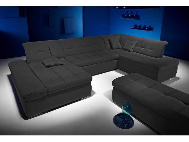 Wohnlandschaft INOSIGN U-Form , grau (graphit), B:353cm H:80cm T:122cm, Struktur fein ( 100% Polyester), Struktur flausch (100% Polyester), Sofas, wahlweise mit Bett- und Armlehnfunktion von Inosign