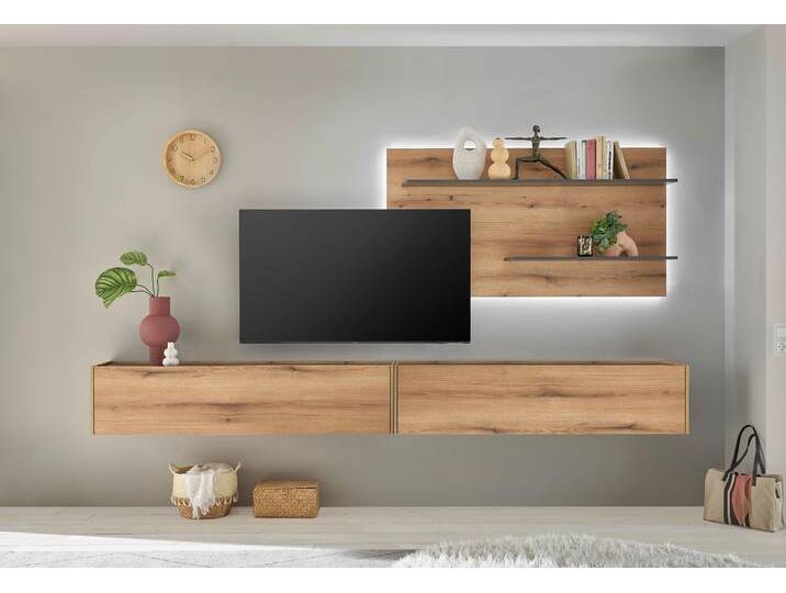 Wohnwand INOSIGN City/Giron, moderne Anbauwand, Komplettset in vielen Farben verfügbar , braun (eiche evoke), B:300cm H:180cm T:30cm, Holzwerkstoff, Kastenmöbel-Sets, enthält zwei Hängeschränke & ein Wandpaneel von Inosign