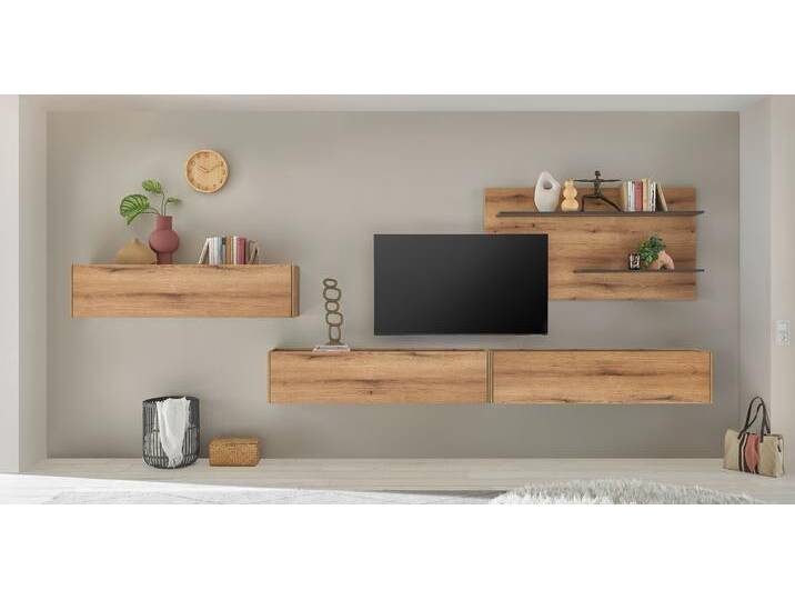 Wohnwand INOSIGN City/Giron, moderne Anbauwand, Komplettset in vielen Farben verfügbar , braun (eiche evoke), B:400cm H:180cm T:30cm, Holzwerkstoff, Kastenmöbel-Sets, enthält drei Hängeschränke & ein Wandpaneel von Inosign