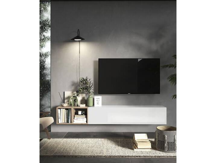 Wohnwand INOSIGN INFINITY, 2tlg. Breite 194 cm, Höhe variabel, Wohnwand , weiß (weiß hochglanz lack, eiche cadiz nb), B:194cm H:29cm T:30cm, Kastenmöbel-Sets, (Lowboard hängend, Würfelregal 2er Set) von Inosign