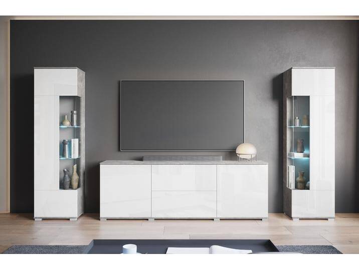 Wohnwand INOSIGN KENIA , betonoptik, weiß hochglanz, B:270cm H:161cm T:34cm, Kastenmöbel-Sets, Vitrinen mit Eckverglasung, hängend und stehend montierbar, Topseller Wohnwand INOSIGN KENIA , betonoptik, weiß hochglanz, B:270cm H:161cm T:34cm, Kastenmöbel-Sets, Vitrinen mit Eckverglasung, hängend und stehend montierbar, Topseller von Inosign