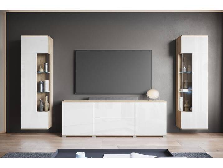 Wohnwand INOSIGN KENIA , eiche sonoma, weiß hochglanz, B:270cm H:161cm T:34cm, Kastenmöbel-Sets, Vitrinen mit Eckverglasung, hängend und stehend montierbar, Topseller Wohnwand INOSIGN KENIA , eiche sonoma, weiß hochglanz, B:270cm H:161cm T:34cm, Kastenmöbel-Sets, Vitrinen mit Eckverglasung, hängend und stehend montierbar, Topseller von Inosign