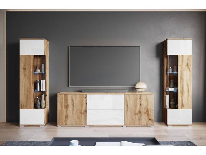 Wohnwand INOSIGN KENIA , eichefarben votan, eichefarben votan, weiß hochglanz, B:270cm H:161cm T:34cm, Kastenmöbel-Sets, Vitrinen mit Eckverglasung, hängend und stehend montierbar, Topseller Wohnwand INOSIGN KENIA , eichefarben votan, eichefarben votan, weiß hochglanz, B:270cm H:161cm T:34cm, Kastenmöbel-Sets, Vitrinen mit Eckverglasung, hängend und stehend montierbar, Topseller von Inosign